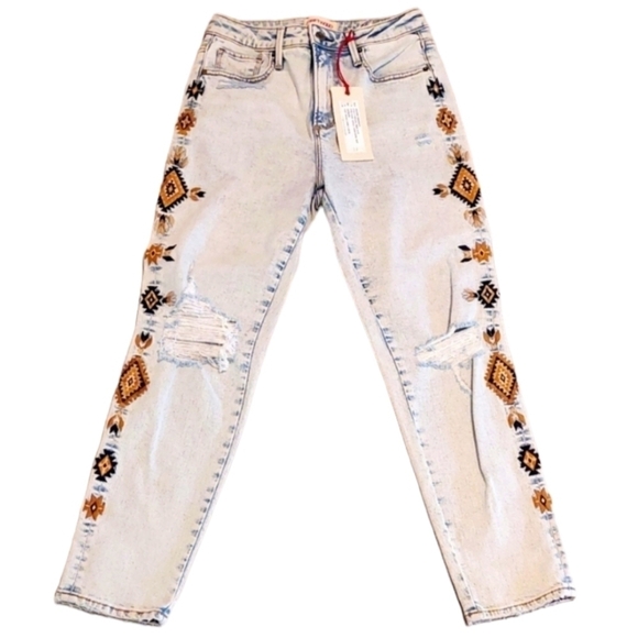 NEW Driftwood Gizelle Geometric Embroidered Straight Jeans Ladies Size 26 - Picture 3 of 12
